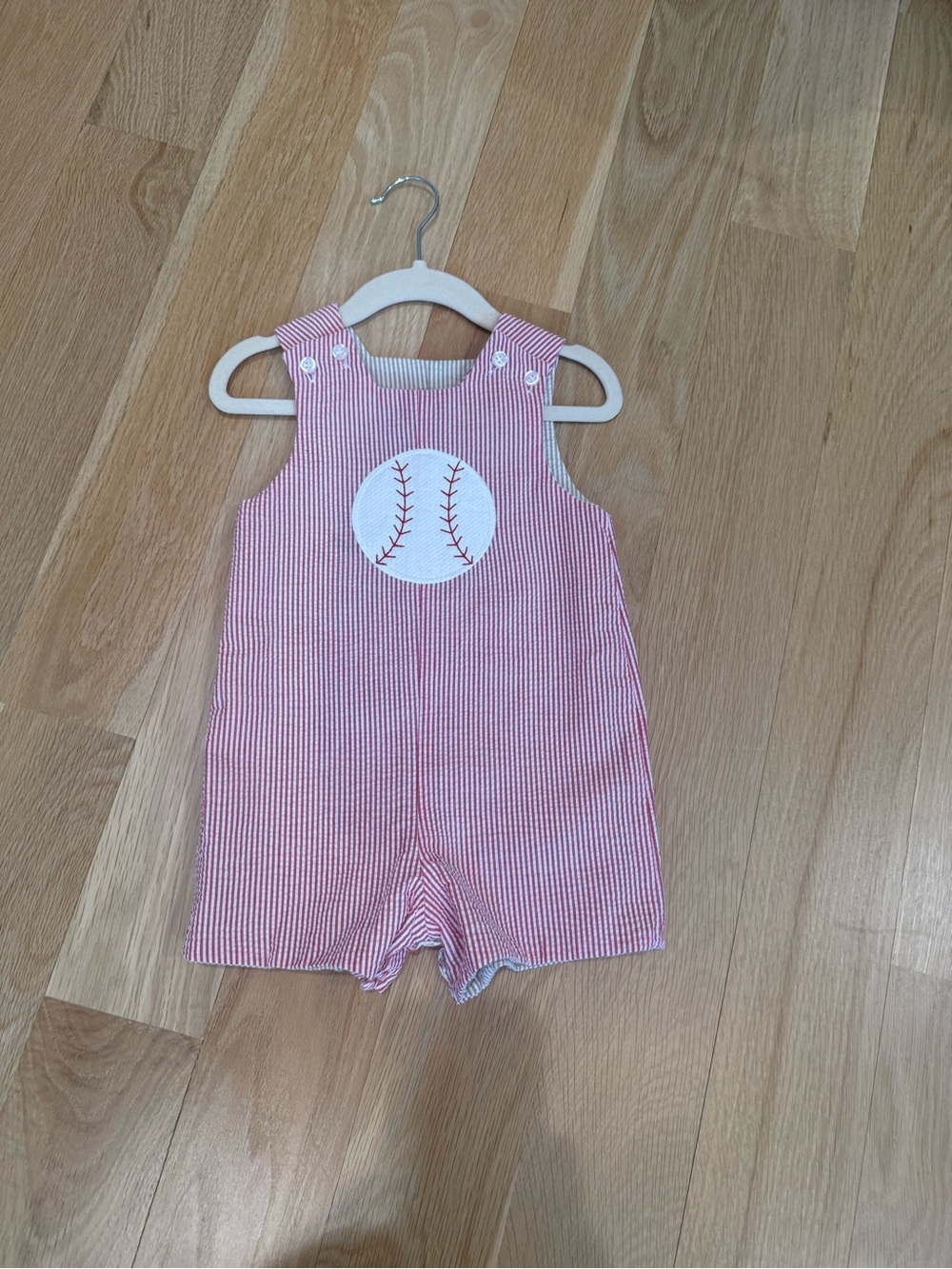 Bailey Bots reversible Red Striped Baseball Appliqué Kids Jon Jon 12 months